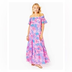 Lilly Pulitzer Dezi Off the Shoulder Pink Isle Sz Small